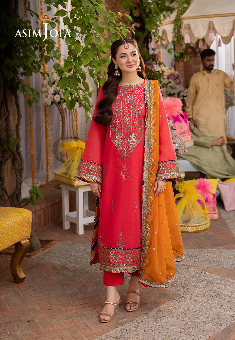 Asim Jofa 3 Piece Custom Stitched Suit - Orange - LB287267