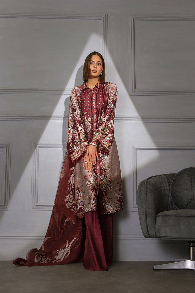 Sobia Nazir 3 piece Custom Stitched Suit - Maroon - LB285408