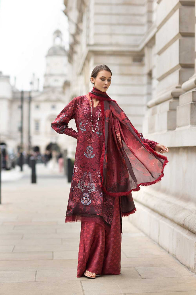 Sobia Nazir 3 Piece Custom Stitched Suit - Maroon - LB289049