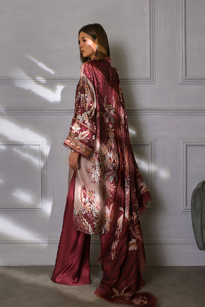 Sobia Nazir 3 piece Custom Stitched Suit - Maroon - LB285408