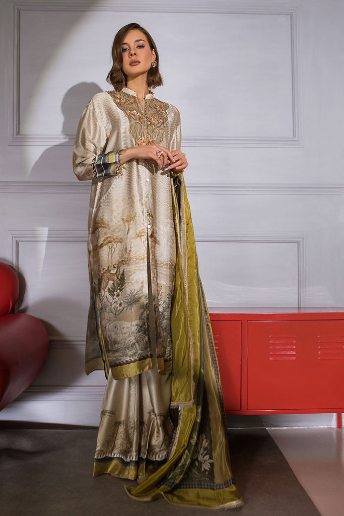 Sobia Nazir 3 piece Custom Stitched Suit - Beige - LB285411