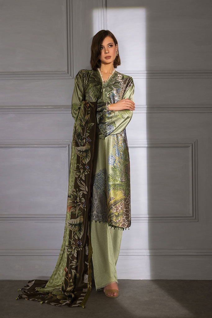 Sobia Nazir 3 piece Custom Stitched Suit - Green - LB285409