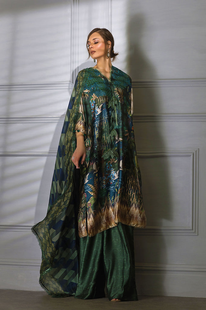 Sobia Nazir 3 piece Custom Stitched Suit - Green - LB285403