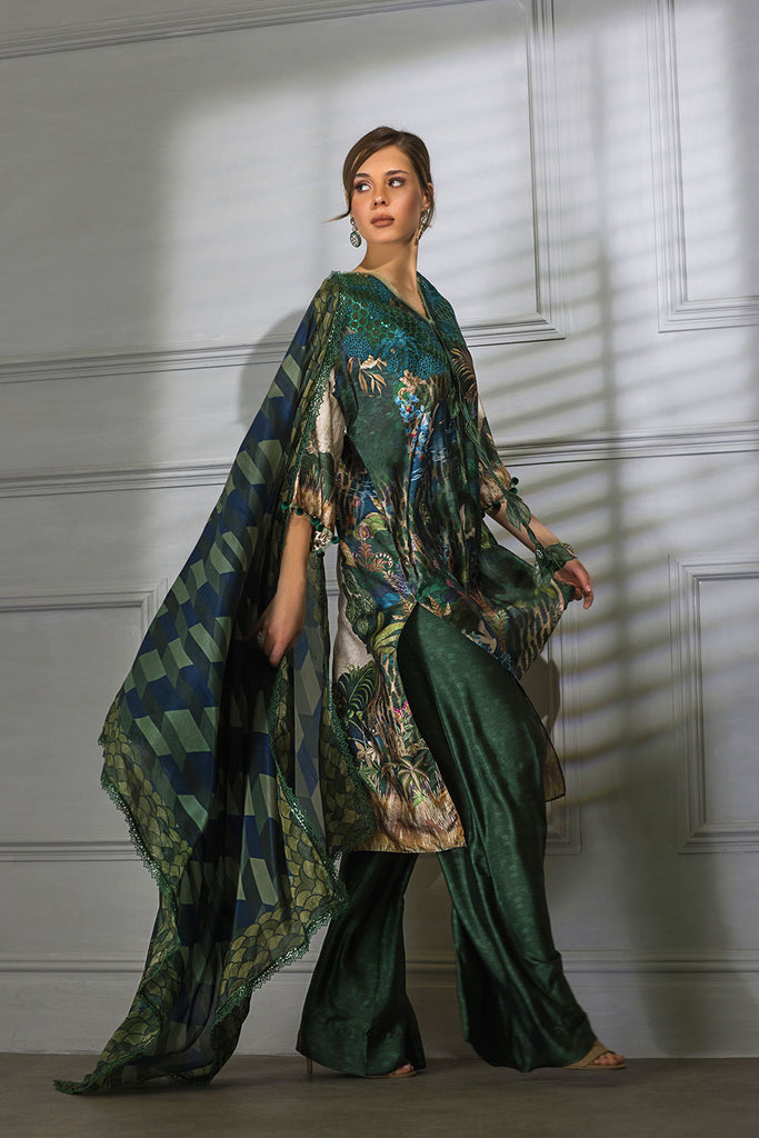 Sobia Nazir 3 piece Custom Stitched Suit - Green - LB285403