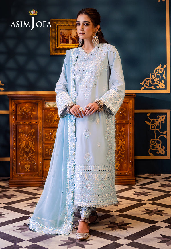 Asim Jofa 3 Piece Custom Stitched Suit - Blue - LB286454