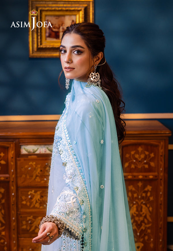 Asim Jofa 3 Piece Custom Stitched Suit - Blue - LB286454