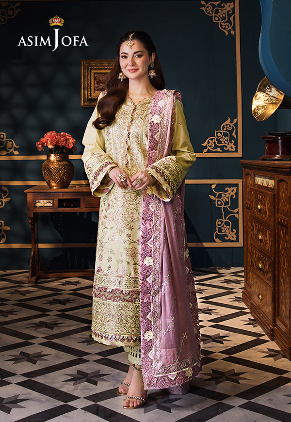 Asim Jofa 3 Piece Custom Stitched Suit - Yellow - LB286481