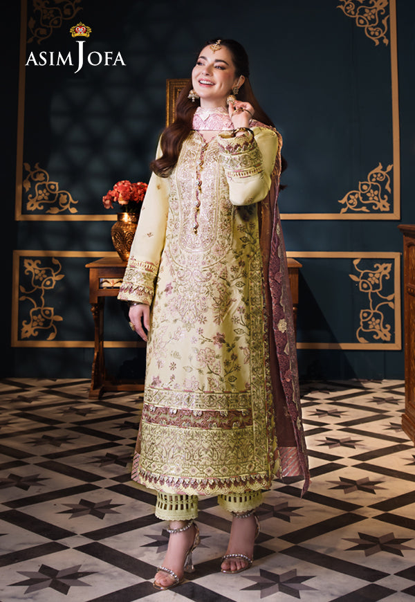 Asim Jofa 3 Piece Custom Stitched Suit - Yellow - LB286481