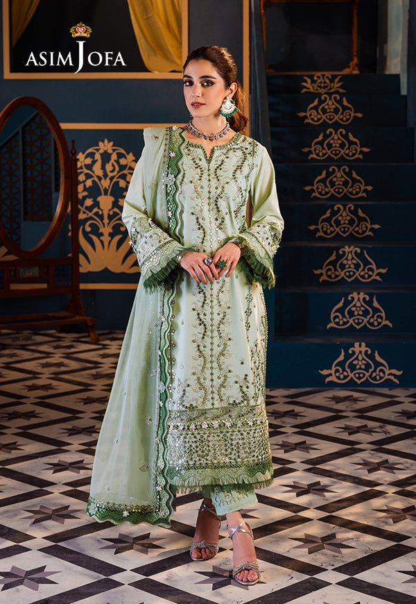 Asim Jofa 3 Piece Custom Stitched Suit - Green - LB286457