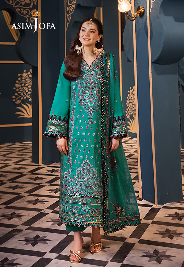 Asim Jofa 3 Piece Custom Stitched Suit - Green - LB286482