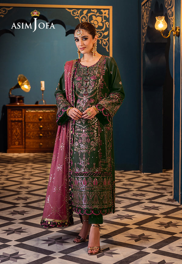 Asim Jofa 3 Piece Custom Stitched Suit - Green - LB286459