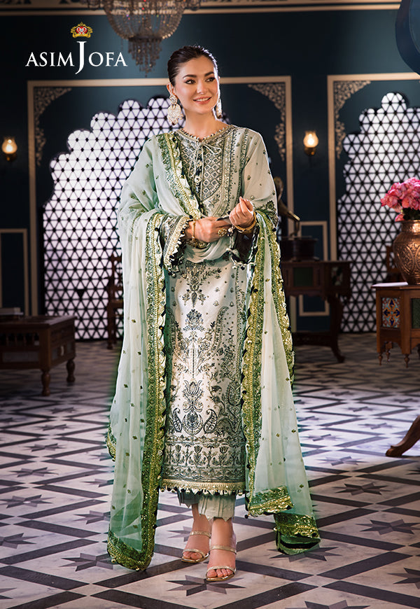 Asim Jofa 3 Piece Custom Stitched Suit - Green - LB286465