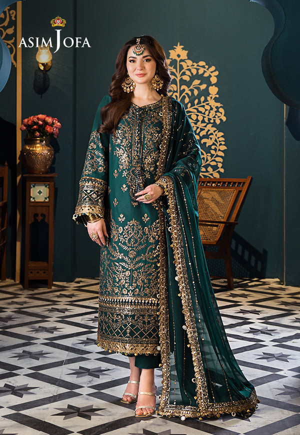 Asim Jofa 3 Piece Custom Stitched Suit - Green - LB286476