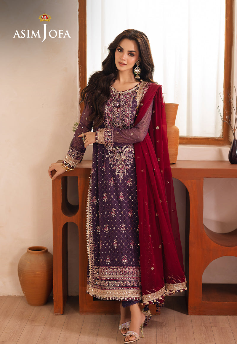 Asim Jofa 3 Piece Custom Stitched Suit - Purple - LB289321