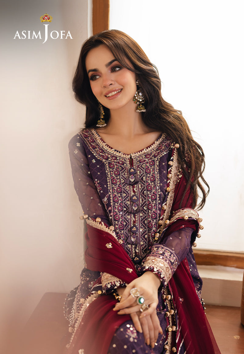 Asim Jofa 3 Piece Custom Stitched Suit - Purple - LB289321