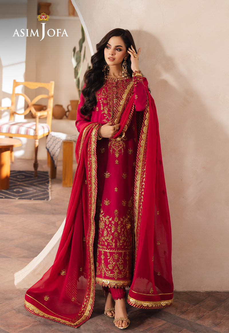 Asim Jofa 3 Piece Custom Stitched Suit - Magenta - LB289314