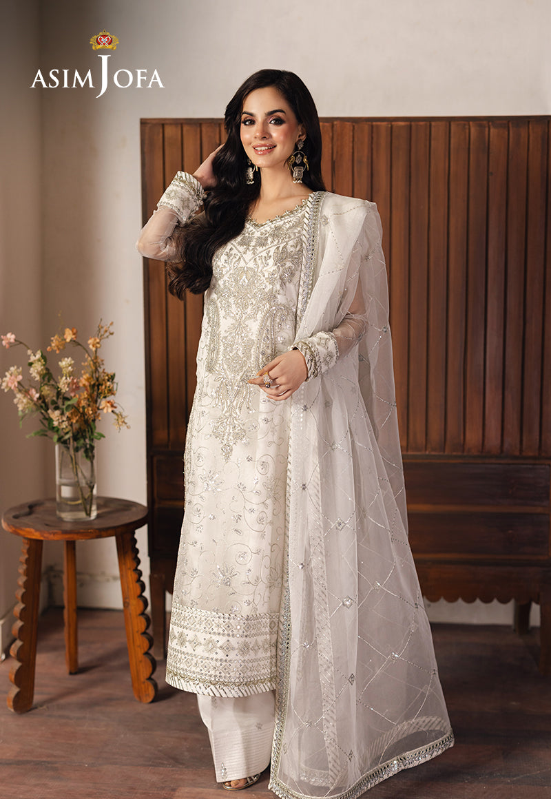 Asim Jofa 3 Piece Custom Stitched Suit - Off-White - LB289320