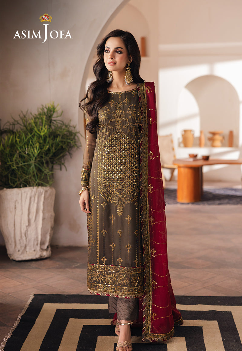 Asim Jofa 3 Piece Custom Stitched Suit - Gray - LB289316