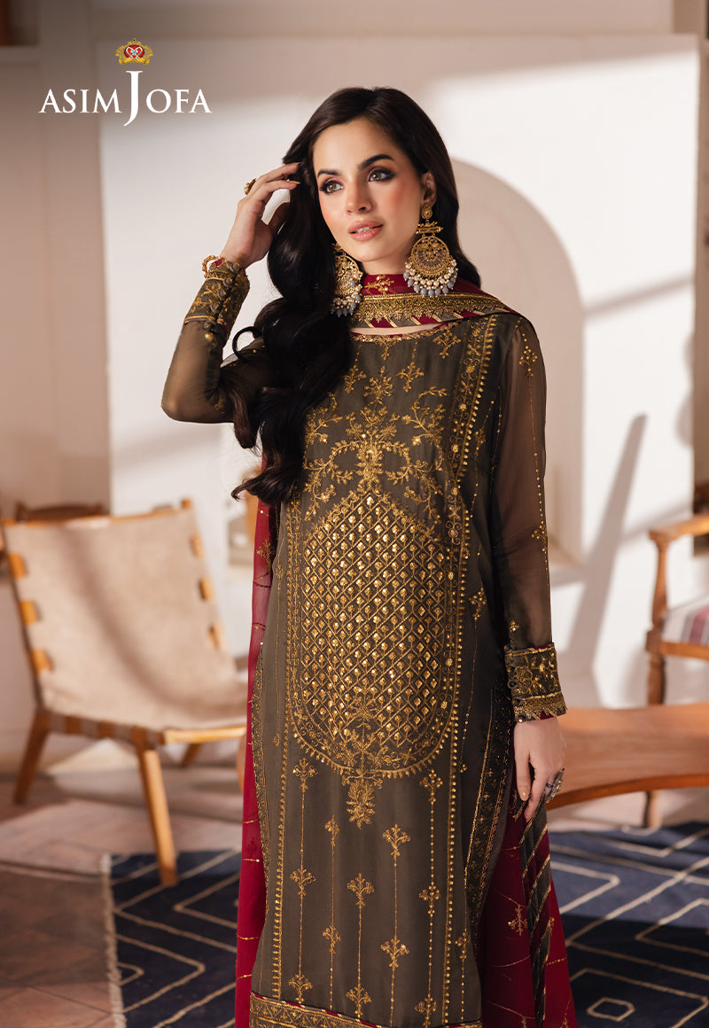 Asim Jofa 3 Piece Custom Stitched Suit - Gray - LB289316