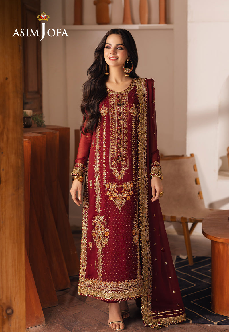 Asim Jofa 3 Piece Custom Stitched Suit - Red - LB289319