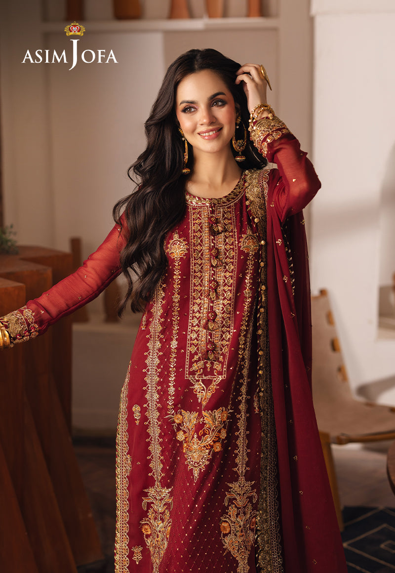 Asim Jofa 3 Piece Custom Stitched Suit - Red - LB289319