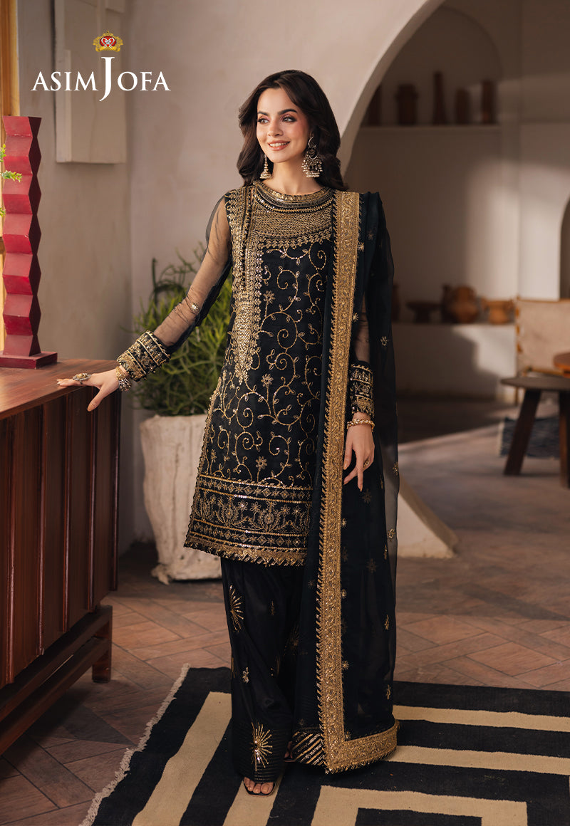 Asim Jofa 3 Piece Custom Stitched Suit - Black - LB289322