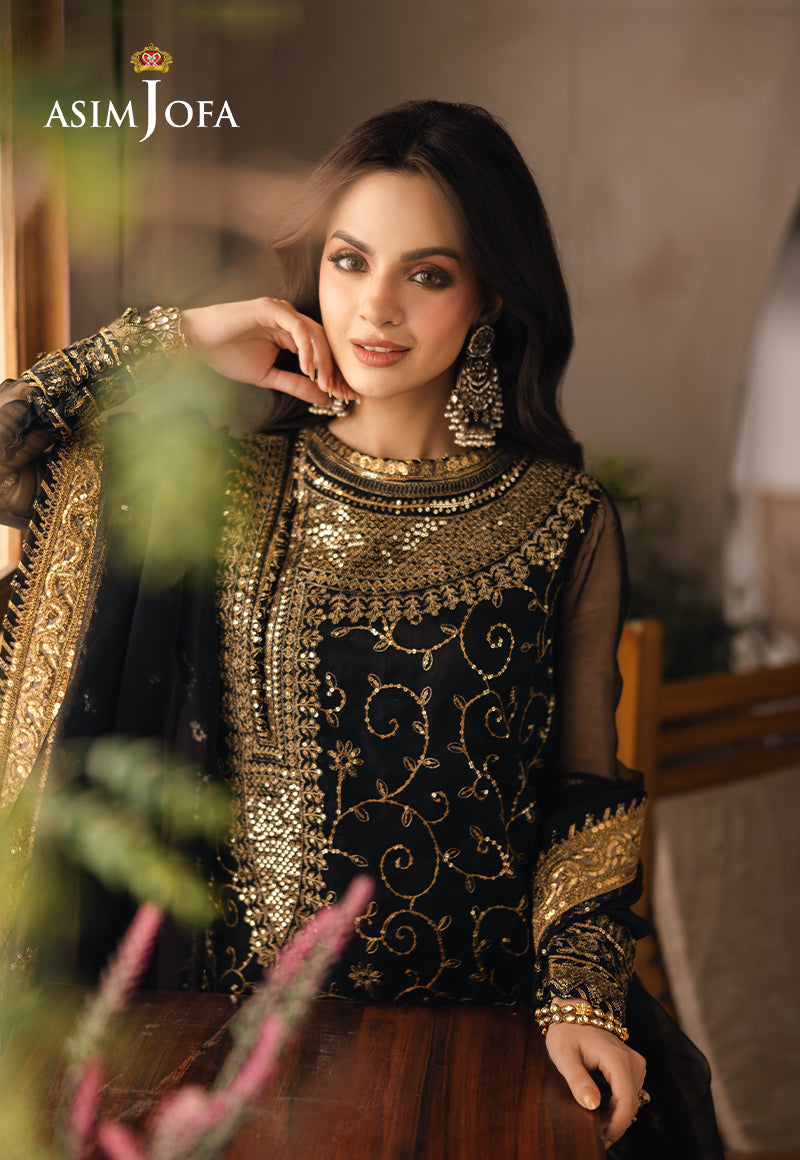 Asim Jofa 3 Piece Custom Stitched Suit - Black - LB289322