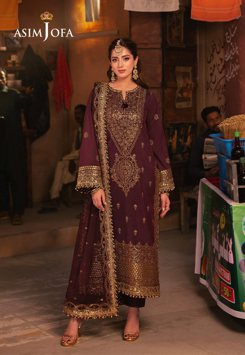 Asim Jofa 3 Piece Custom Stitched Suit - Purple - LB287470