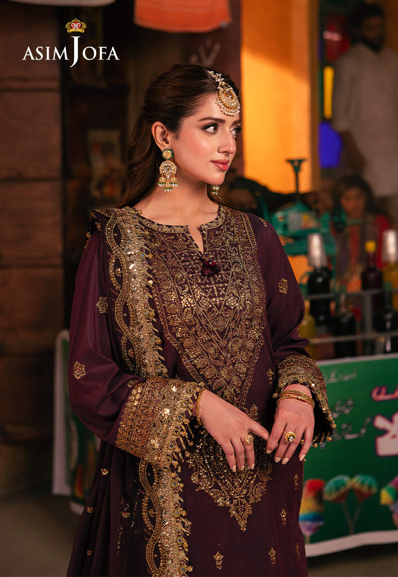 Asim Jofa 3 Piece Custom Stitched Suit - Purple - LB287470