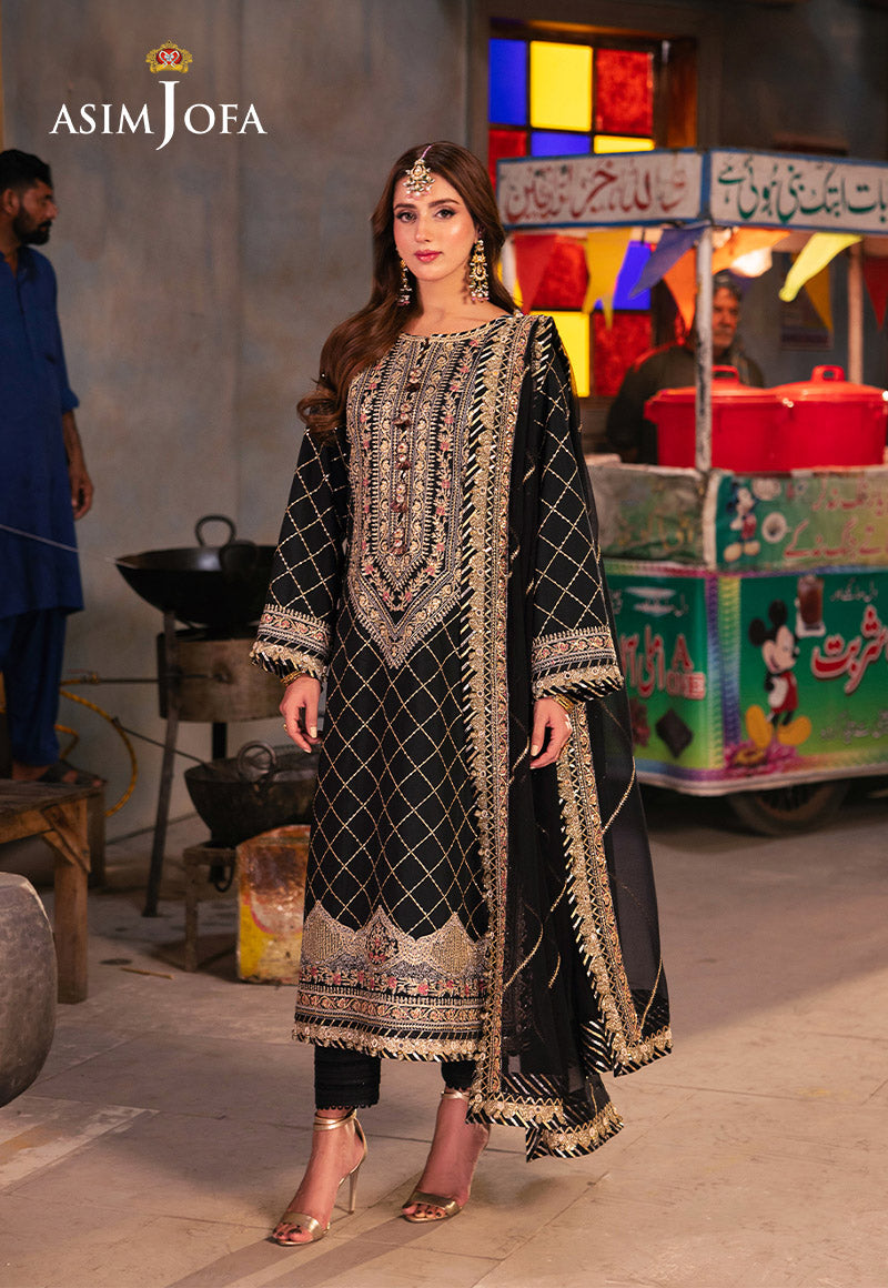 Asim Jofa 3 Piece Custom Stitched Suit - Black - LB287461