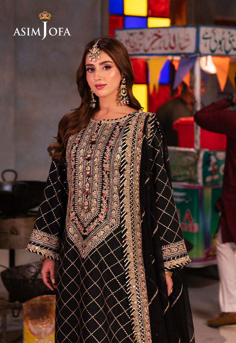 Asim Jofa 3 Piece Custom Stitched Suit - Black - LB287461