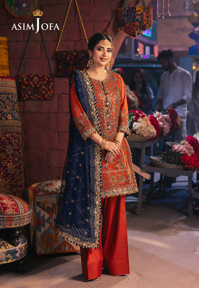 Asim Jofa 3 Piece Custom Stitched Suit - Orange - LB287471