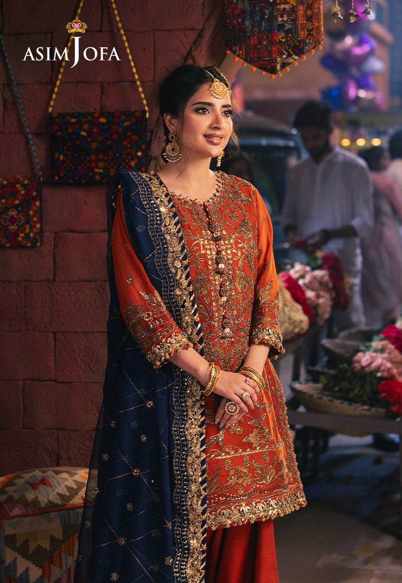 Asim Jofa 3 Piece Custom Stitched Suit - Orange - LB287471