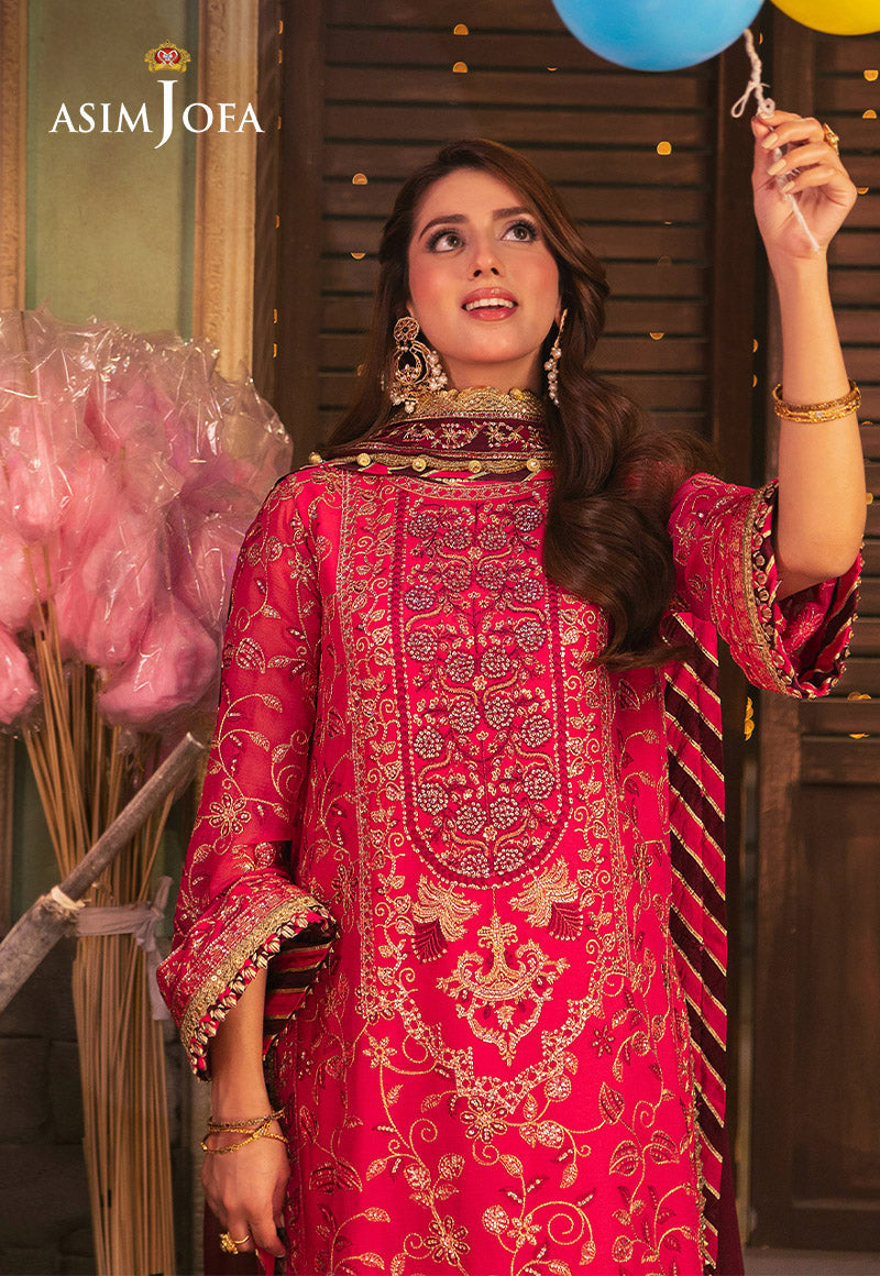 Asim Jofa 3 Piece Custom Stitched Suit - Pink - LB287462