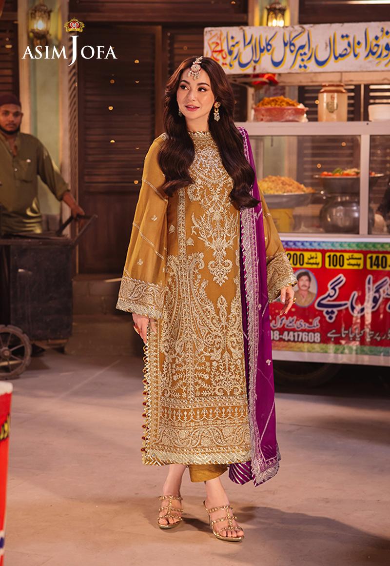 Asim Jofa 3 Piece Custom Stitched Suit - Gold - LB287474