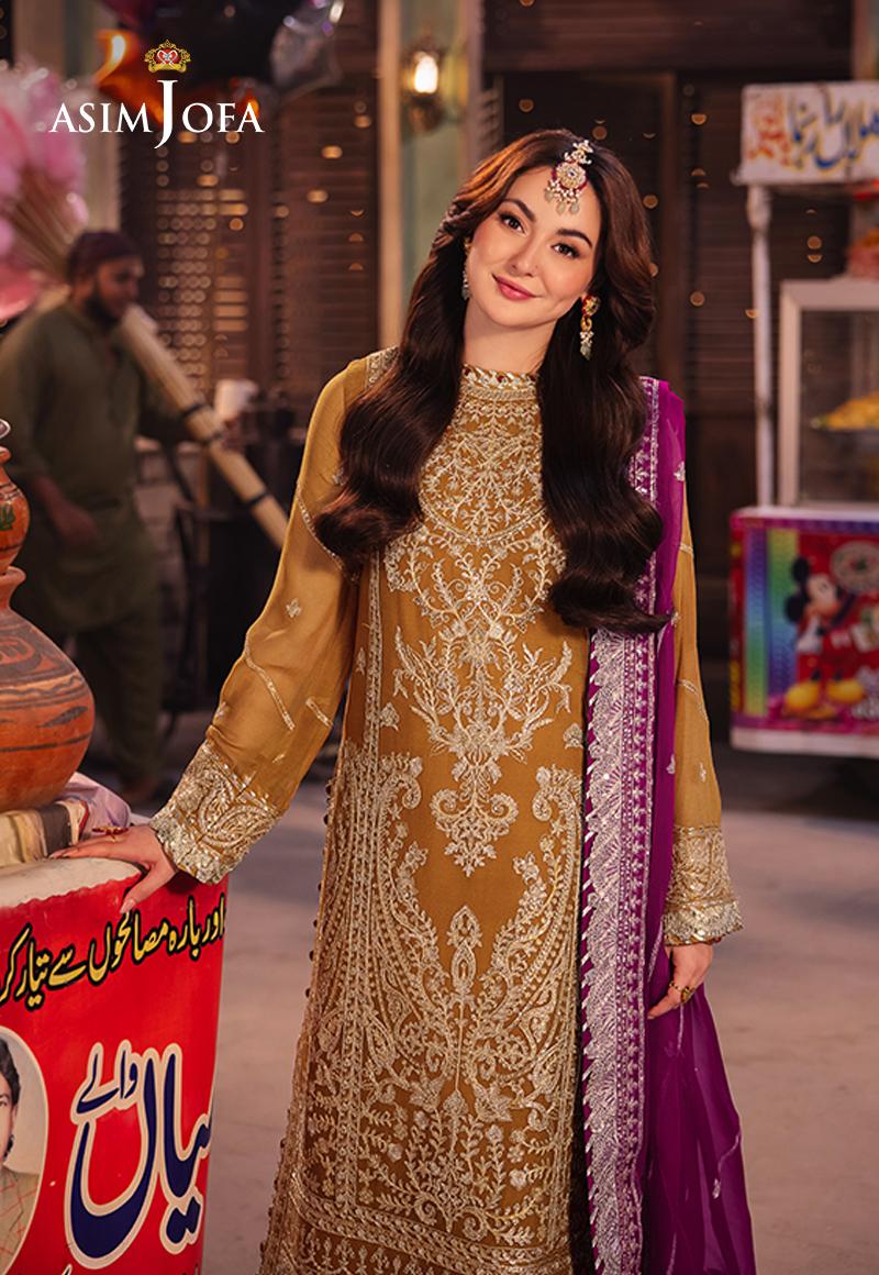 Asim Jofa 3 Piece Custom Stitched Suit - Gold - LB287474