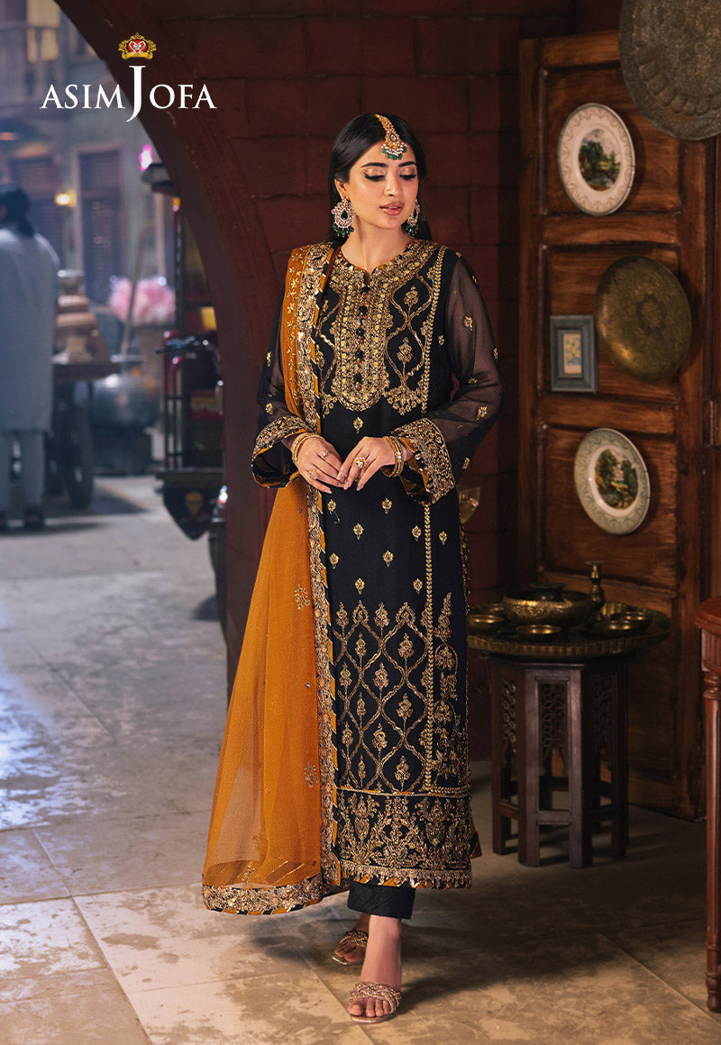 Asim Jofa 3 Piece Custom Stitched Suit - Black - LB287477