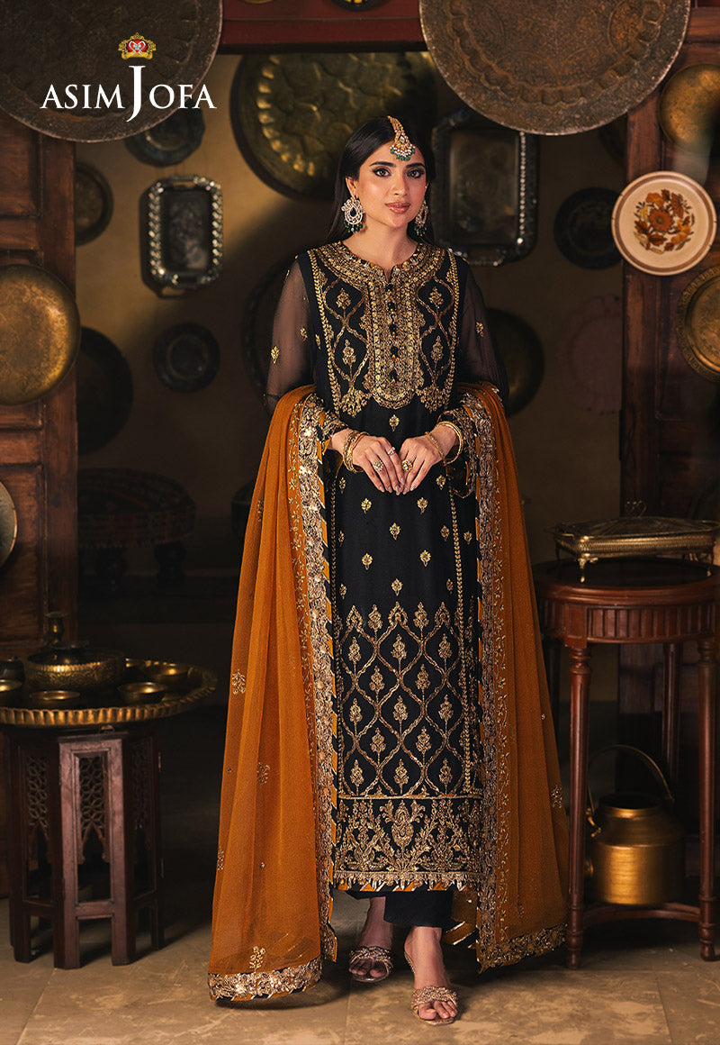 Asim Jofa 3 Piece Custom Stitched Suit - Black - LB287477