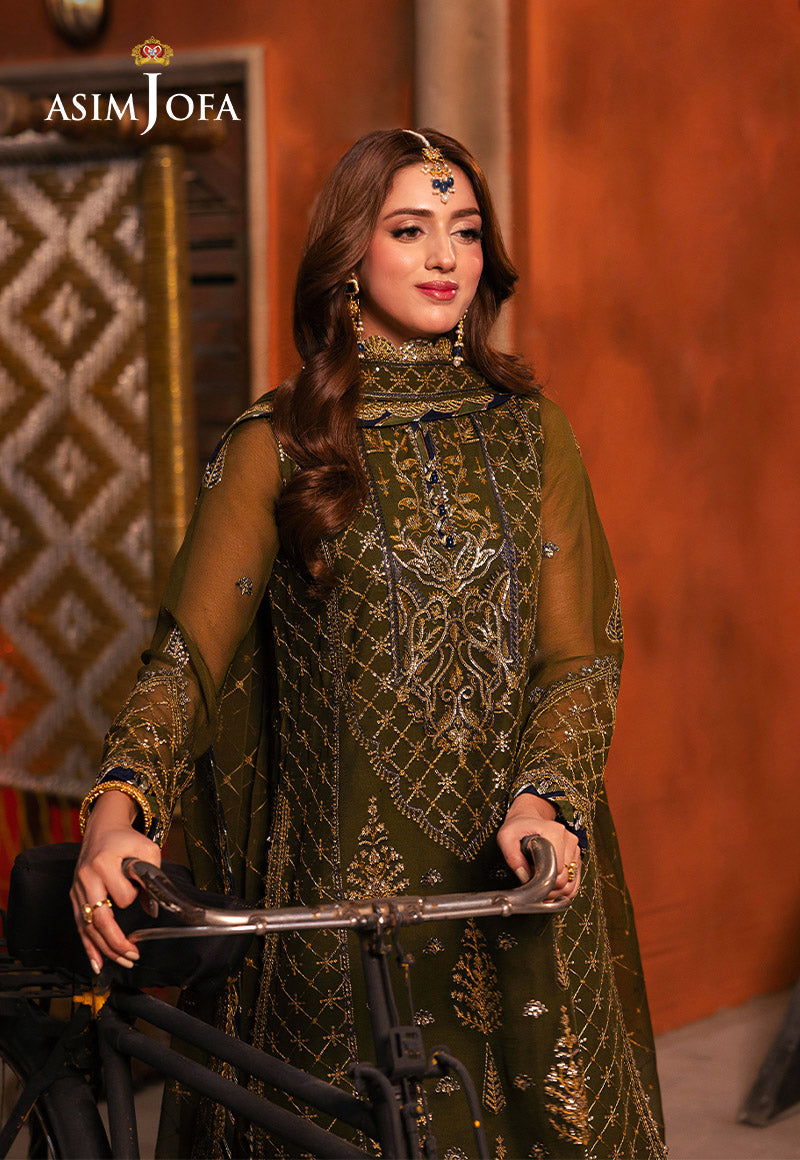 Asim Jofa 3 Piece Custom Stitched Suit - Green - LB287463