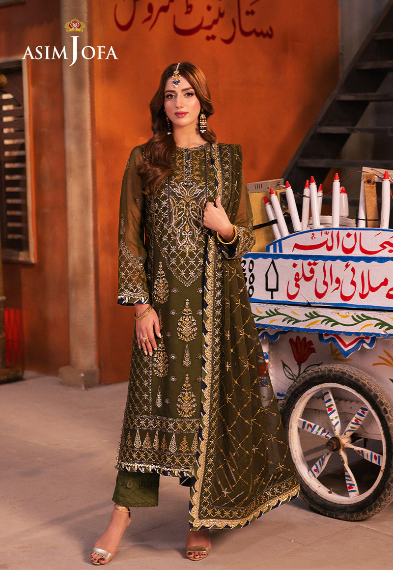 Asim Jofa 3 Piece Custom Stitched Suit - Green - LB287463