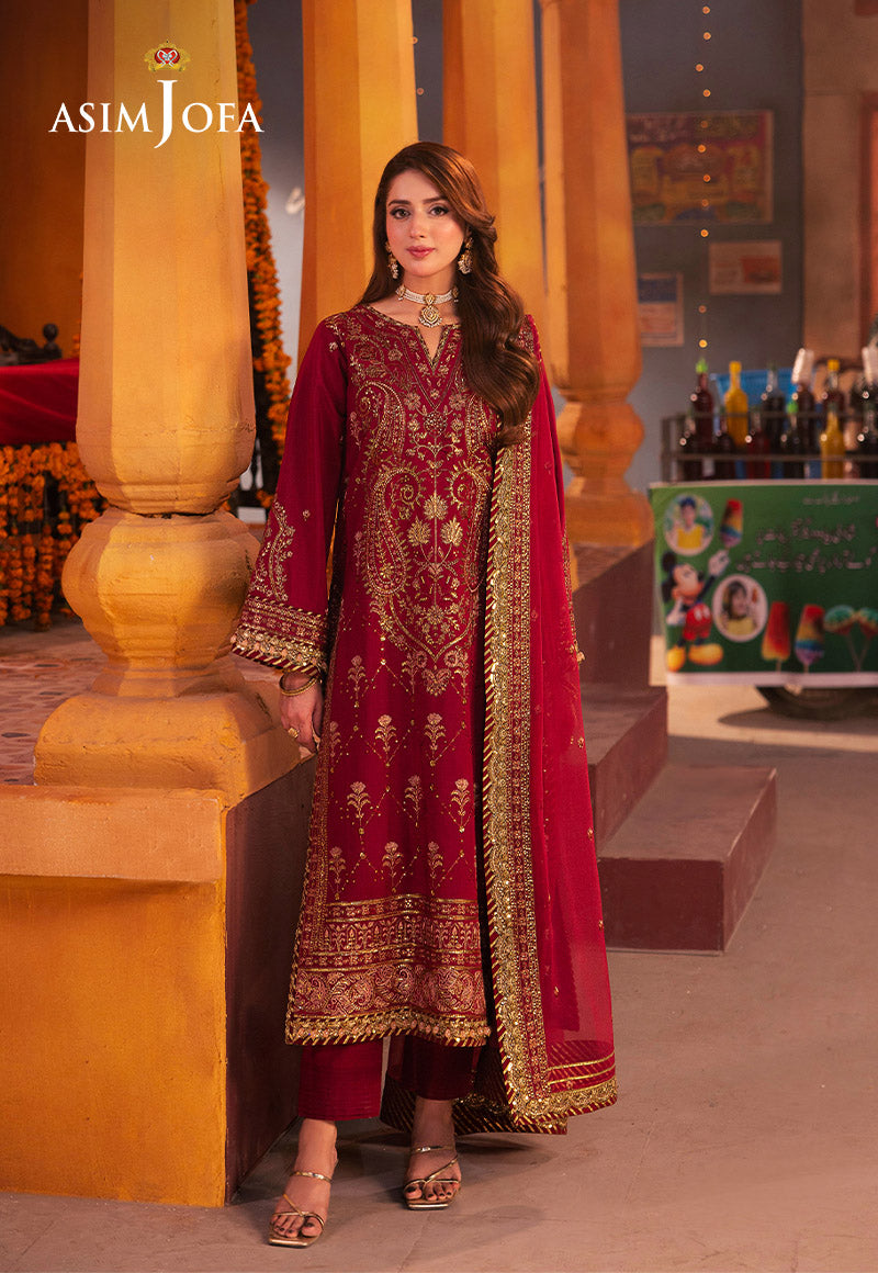 Asim Jofa 3 Piece Custom Stitched Suit - Pink - LB287464