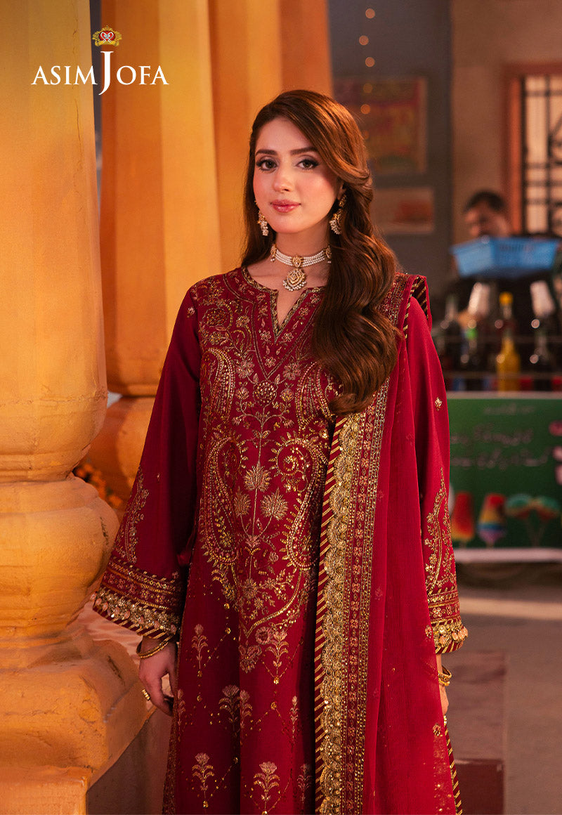 Asim Jofa 3 Piece Custom Stitched Suit - Pink - LB287464