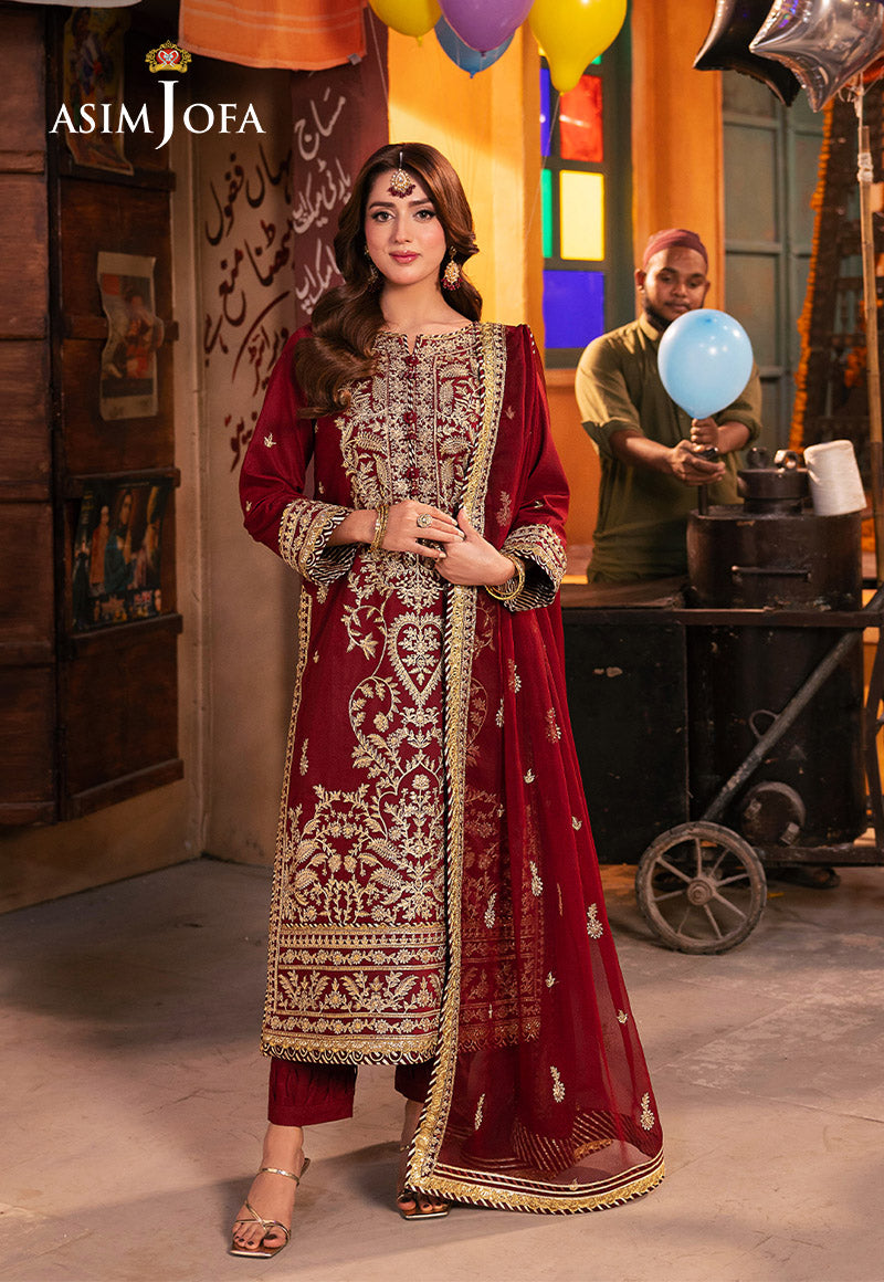 Asim Jofa 3 Piece Custom Stitched Suit - Rust - LB287468