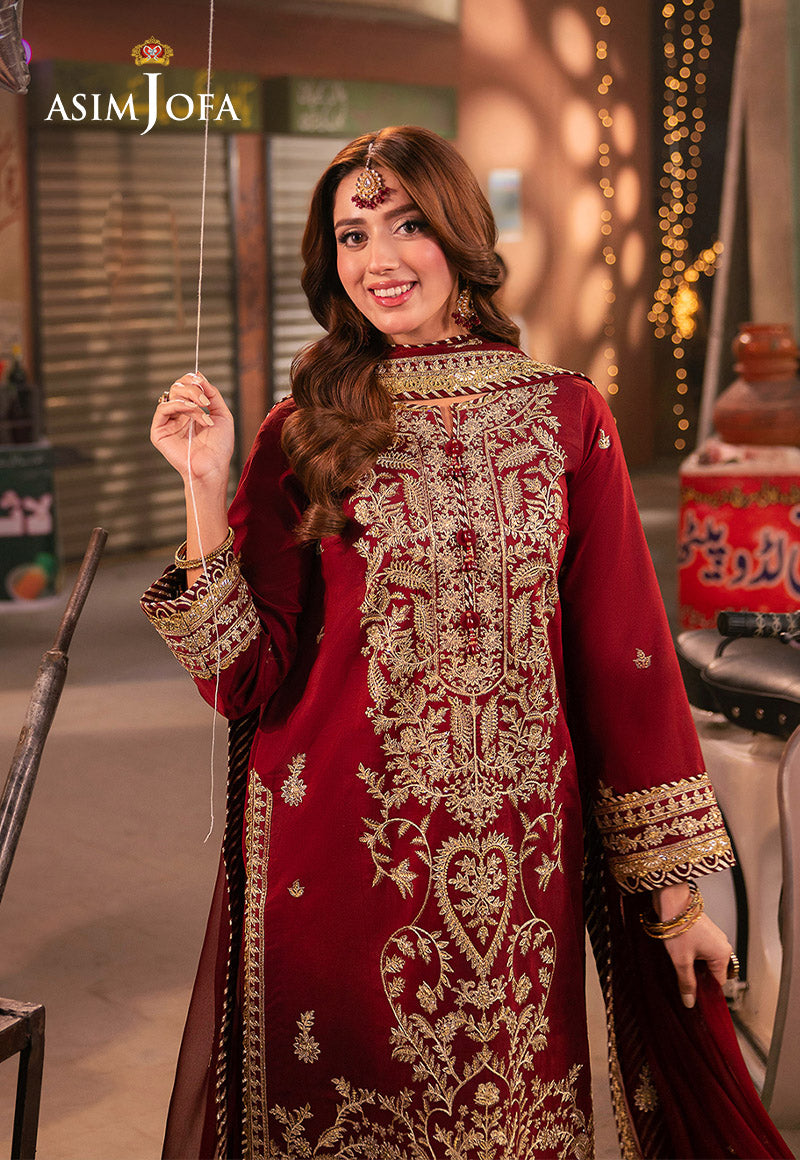 Asim Jofa 3 Piece Custom Stitched Suit - Rust - LB287468