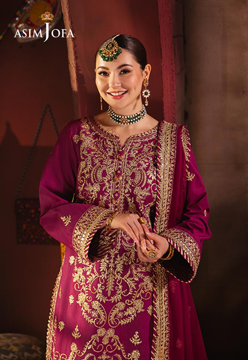 Asim Jofa 3 Piece Custom Stitched Suit - Purple - LB287475