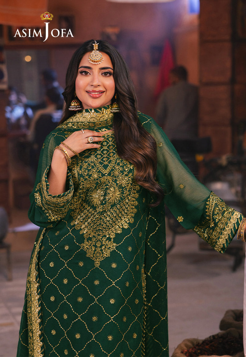 Asim Jofa 3 Piece Custom Stitched Suit - Green - LB287472