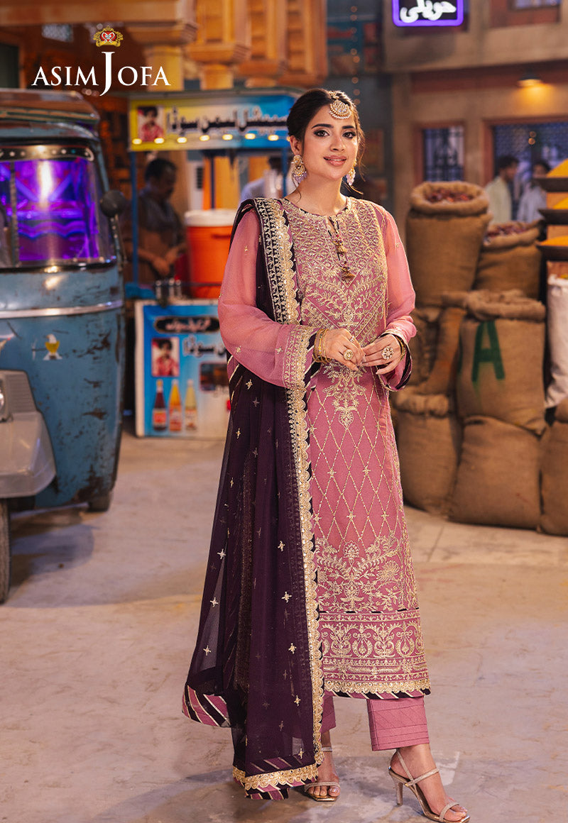 Asim Jofa 3 Piece Custom Stitched Suit - Pink - LB287479