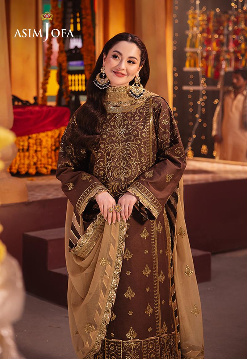 Asim Jofa 3 Piece Custom Stitched Suit - Brown - LB287480