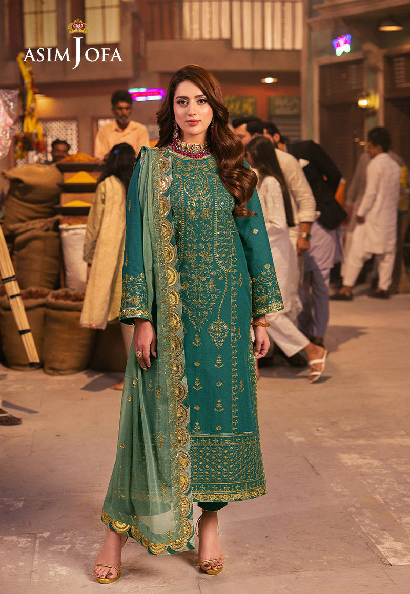 Asim Jofa 3 Piece Custom Stitched Suit - Green - LB287465