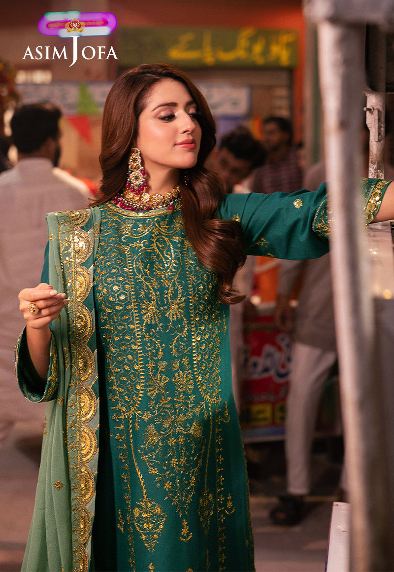 Asim Jofa 3 Piece Custom Stitched Suit - Green - LB287465